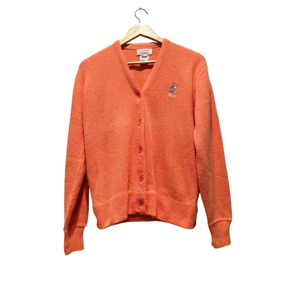 Vintage‎ Lady LaMode Western Golf Cardigan Sweater Large Coral Wyoming Horse